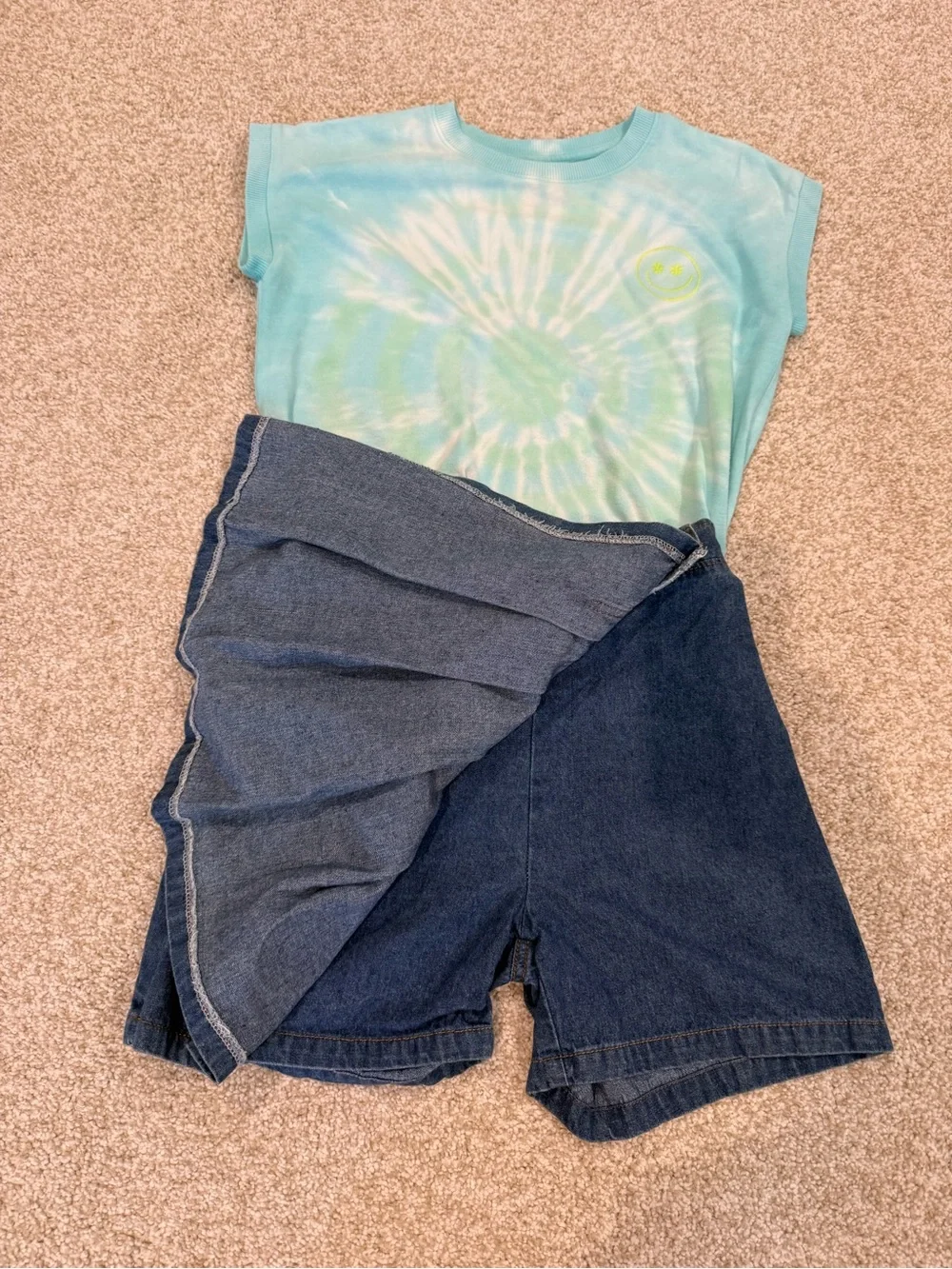 Back 2 School Outfit - Kids Denim Pleated Skort & Smiley Face T-shirt